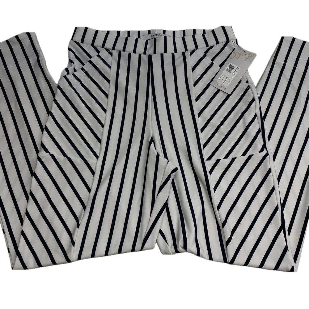 NEW SYMPLI Women’s Hepburn Ankle Pants White/Navy Blue Striped Size 4 Mid-Rise